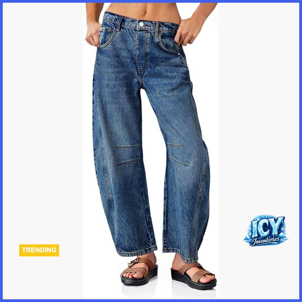 Women's Baggy Boyfriend Jeans Vintage Wide Leg Mid Rise Barrel Denim Ankle Pants